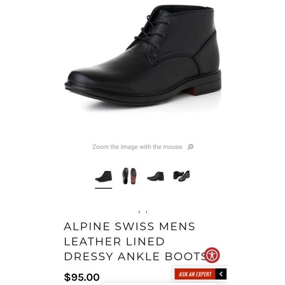 Alpine Swiss Men\'s Black Leather Lined Dressy Ankle Boots Size 10 $95 RETAIL main image 7